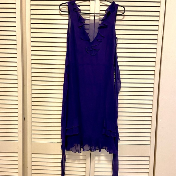 Vera Wang Silk Georgette Tie Waist Ruffle Dress - Picture 2 of 11